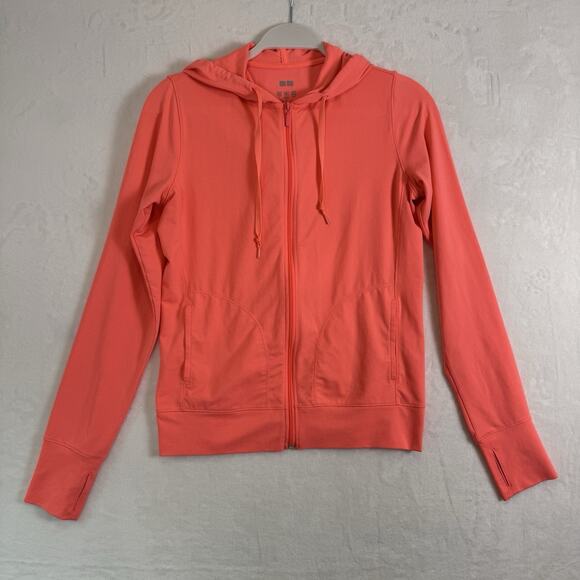 Uniqlo AIRism Comfort Unlimited Small Neon Orange Hoodie Sweater Athletic Summer - Picture 1 of 9